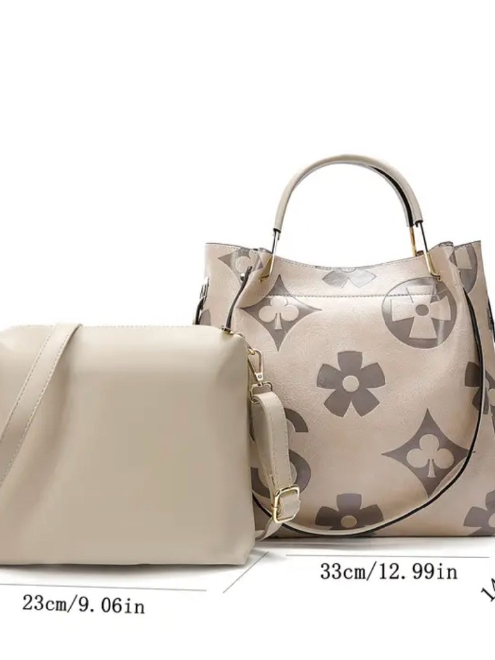 Cream Floral-Print Tote Bag with Removable Crossbody Pouch